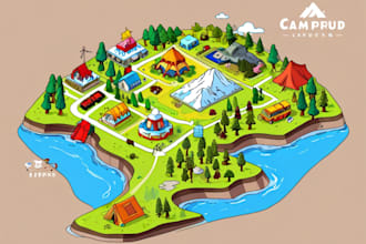illustrate 2d vector map, city map, campground site