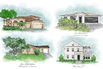 turn your house photo into a digital watercolor home portrait illustration