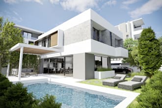 retouch 3d house exterior design,3d revit, cgi landscape, rendering, walkthrough