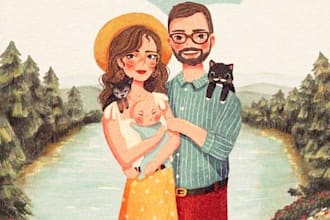 paint amazing couple or family portrait in watercolor or portrait in watercolor