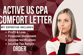 prepare, sign file your tax returns as a CPA review, income verification letter