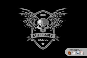 design vintage skull military patch logo for your company