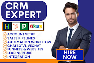setup gohighlevel funnel hubspot zoho crm automation pipedrive workflow ghl va