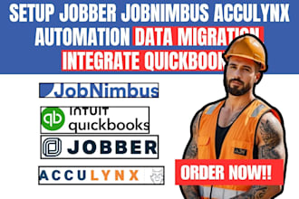 setup jobber jobnimbus acculynx automation data migration, integrate quickbooks
