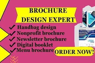 do handbag design, nonprofit brochure, newsletter brochure, menu brochure, flyer