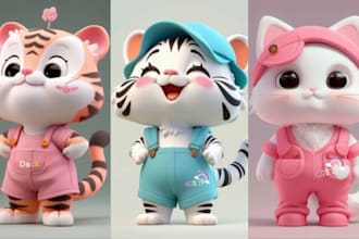 design 3d cute character 3d chibi character animal model 2d to 3d for 3d print