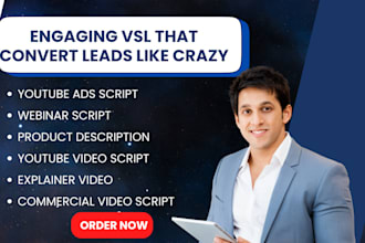 write killer vsl video sales letter, youtube ads script, webinar explainer video