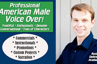 record young adult american male voice over from realistic to characters