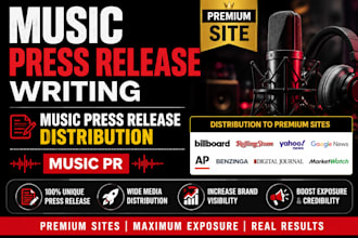 write music press release, distribute music press release and PR distribution