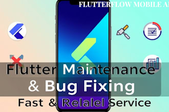 do flutter maintenance, fix flutter error, fix bugs, flutterflow mobile app seo