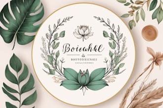 design boho hand drawn botanical feminine logo