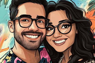 do cute cartoon couple portrait