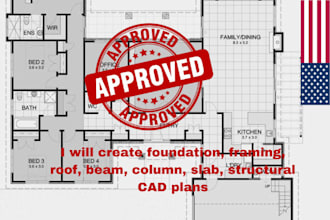 create foundation, framing, roof, beam, column, slab, structural cad plans