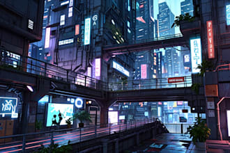 design cyberpunk futuristic city landscape or sci fi concept