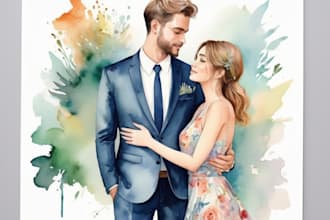 draw a watercolor couple portrait