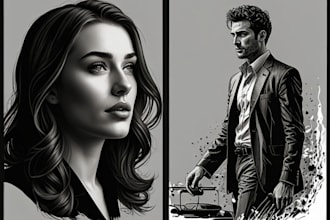 convert your image photo into a stencil, line art, black and white vector