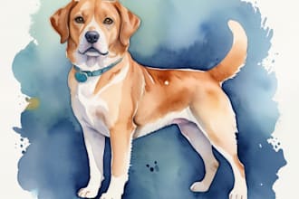 do custom watercolor pet portrait, dog portrait cat portrait