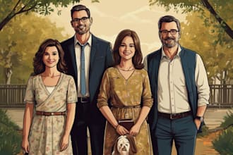 draw a vector art family portrait
