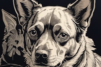 draw a pet portrait using linocut technique