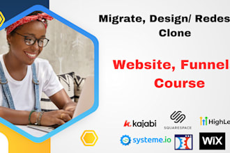 setup, migrate systeme io, kajabi, gohighlevel clickfunnel, wix website, funnels