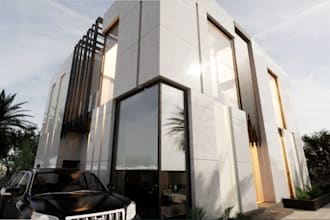 remodel landscape exterior, revit model render, architectural house, backyard