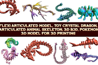 3d flexi articulated model 3d bjd articulation toy dragon animal for 3d printing