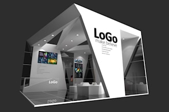 visualize 3d exhibition stand,podium,backdrop,pop up banner, eye catching booth