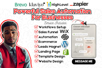 setup brevo, klaviyo, gohighlevel for website marketing automation sales funnel