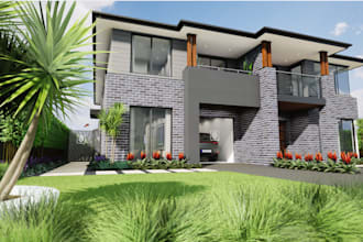 make a revit model and render, architect design,outdoor landscape 3dmax render