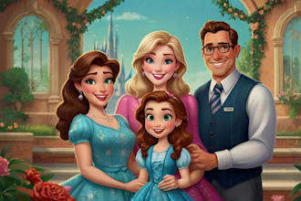 design a professional disney family portrait