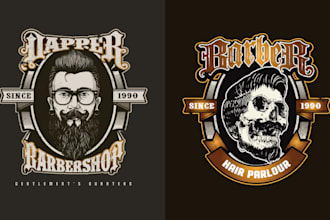 create amazing vintage skull haircut barber shop logo