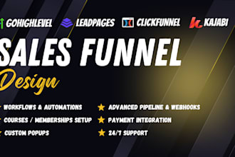 build leadpages, kajabi, clickfunnels, gohighlevel sales funnel landing page
