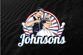 do eye catching modern creative barber shop, barber mascot and salon logo design