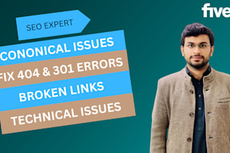 fix 404, 301, broken links, gsc errors indexing, and canonical issues
