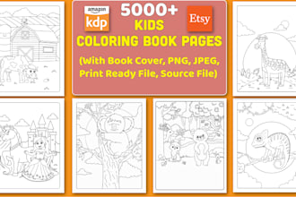 draw 5000 coloring book pages for KDP, etsy