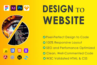 convert figma, PSD, or xd designs to HTML, CSS, and js