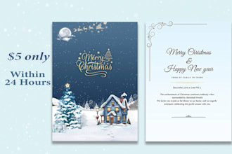 design amazing christmas, invitation or greeting cards in 24 hours