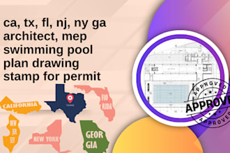 ca, tx, fl, nj, ny ga architect, mep swimming pool plan drawing stamp for permit