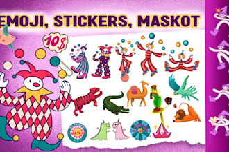 draw cute cartoon characters, emoji or stickers pack