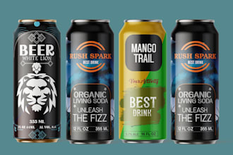 do unique label beer, energy drink, can, beverage, soda, water, juice, mockup