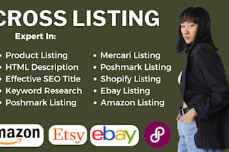 do SEO product listing, or cross listing on poshmark, ebay, etsy depop, mercari
