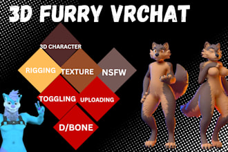 do 3d custom furry avatar vr character for vrchat or vtube,3d character