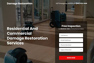 design water damage restoration website funnel mold, fire damage leads