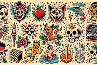 create flash tattoos in 40s cartoon style