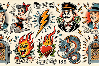create any design in traditional tattoo or old school style