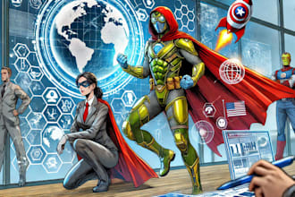 create concept art superhero character design for comics