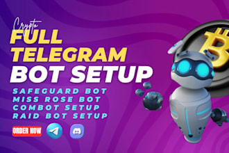 setup bots, miss rose bot, custom bot for crypto, nft telegram, discord group
