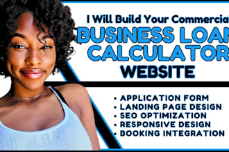 commercial business loan website, loan calculator, business loan landing page