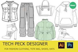 design clothing apparel bag hats technical flats sketch tech packs