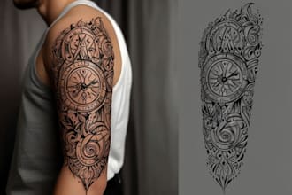 create professional custom tattoo design, tattoo sleeve